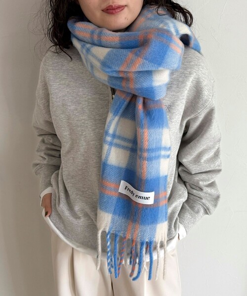 23区 ブルー系 チェックマフラー ニジュウサンク 23区 カシミヤ チェック マフラー （ブルー系