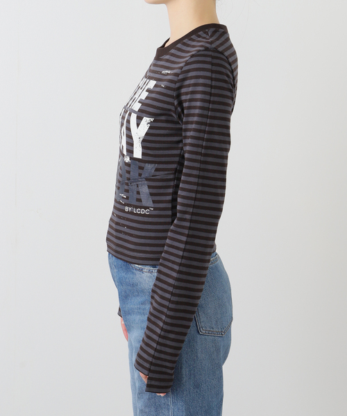 LCDC TM（エルシーディーシーティーエム）の「【Geek Office / ギークオフィス】LCDC TM / PRINTED JERSEY TOP_STRIPED（Tシャツ/カットソー・レディース・ブラウン・SMALL）」の11枚目の写真