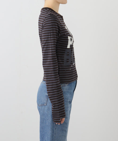 LCDC TM（エルシーディーシーティーエム）の「【Geek Office / ギークオフィス】LCDC TM / PRINTED JERSEY TOP_STRIPED（Tシャツ/カットソー・レディース・ブラウン・SMALL）」の13枚目の写真