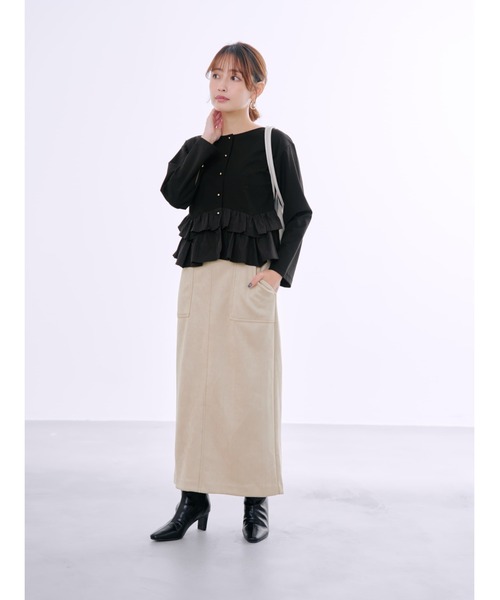 COHINA(コヒナ)の「ゴールドリベットスウェードライクスカート 【低身長・小柄女性】(スカート・レディース・ブルー/ベージュ/ブラウン・XS-Short/S-Short/XS-Regular/S-Regular)」の6枚目の写真