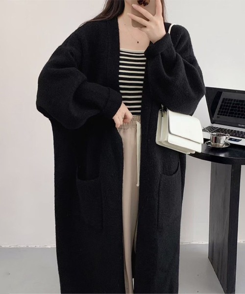 aimoha(アイモハ)の「無地ロング丈カーディガンコート(カーディガン/ボレロ・レディース・ライトベージュ/ブラック/ブラウン・FREE)」の2枚目の写真