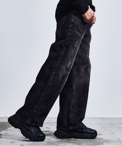 BENUSTA（ベヌスタ）の「『BENUSTA/ベヌスタ』加工ワイドデニムパンツ【GC】（デニムパンツ・メンズ・ネイビー・XL/M）」の3枚目の写真