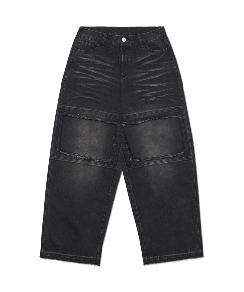 NOMANUAL(NOMANUAL)の「DESTROYED LAYER DENIM PANTS - WASHED BLACK(デニムパンツ・レディース・その他・SMALL/MEDIUM/LARGE/X-LARGE)」の1枚目の写真