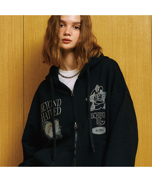 ミスチャーバス ツーウェイ フードジップアップ ブラック（パーカー