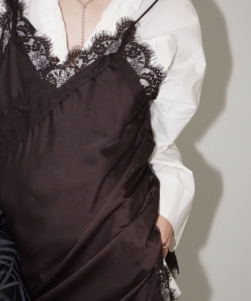 chuclla（チュクラ）の「アシンメトリーレースキャミチュニック chw26s007（ワンピース・レディース・ブラック/ダークブラウン・FREE）」の6枚目の写真