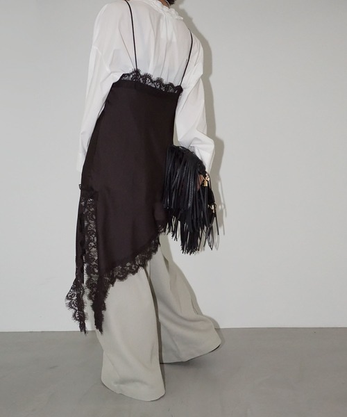 chuclla（チュクラ）の「アシンメトリーレースキャミチュニック chw26s007（ワンピース・レディース・ブラック/ダークブラウン・FREE）」の7枚目の写真