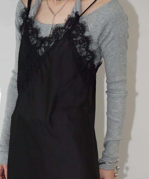 chuclla（チュクラ）の「アシンメトリーレースキャミチュニック chw26s007（ワンピース・レディース・ブラック/ダークブラウン・FREE）」の12枚目の写真
