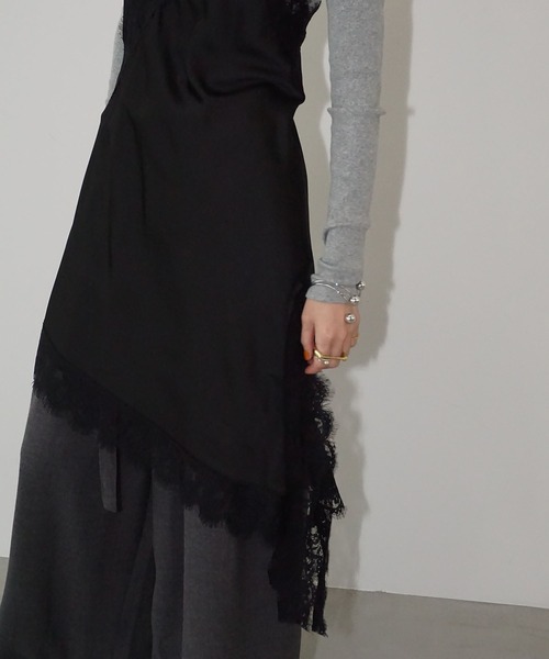 chuclla（チュクラ）の「アシンメトリーレースキャミチュニック chw26s007（ワンピース・レディース・ブラック/ダークブラウン・FREE）」の16枚目の写真