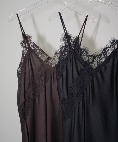 chuclla（チュクラ）の「アシンメトリーレースキャミチュニック chw26s007（ワンピース・レディース・ブラック/ダークブラウン・FREE）」の20枚目の写真