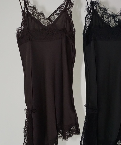 chuclla（チュクラ）の「アシンメトリーレースキャミチュニック chw26s007（ワンピース・レディース・ブラック/ダークブラウン・FREE）」の3枚目の写真