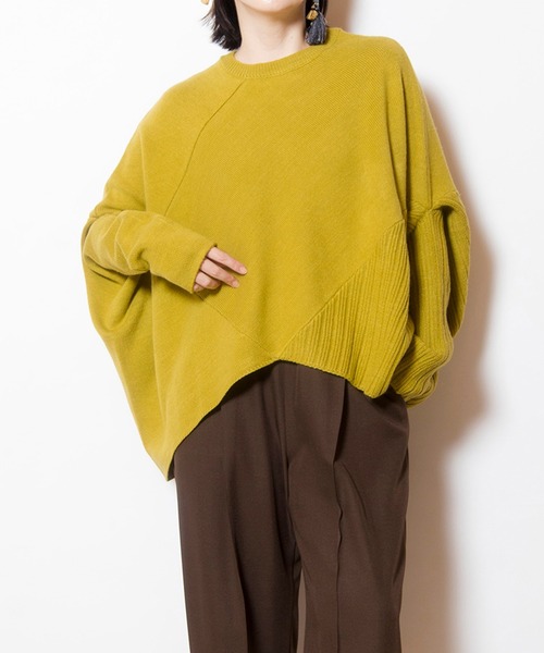 OSMOSIS（オズモーシス）の「変形ニットプルオーバー（ニット/セーター・レディース・オレンジ/ライトグレー/ブルー/ブラック/ライトグリーン・ONE SIZE）」の4枚目の写真