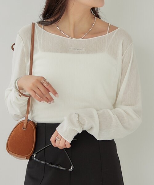 mystic(ミスティック)の「2wayシアーロンT(Tシャツ/カットソー・レディース・オフホワイト/アイボリー/ブラック・FREE)」の1枚目の写真