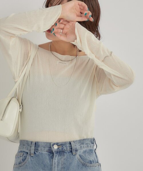 mystic(ミスティック)の「2wayシアーロンT(Tシャツ/カットソー・レディース・オフホワイト/アイボリー/ブラック・FREE)」の2枚目の写真