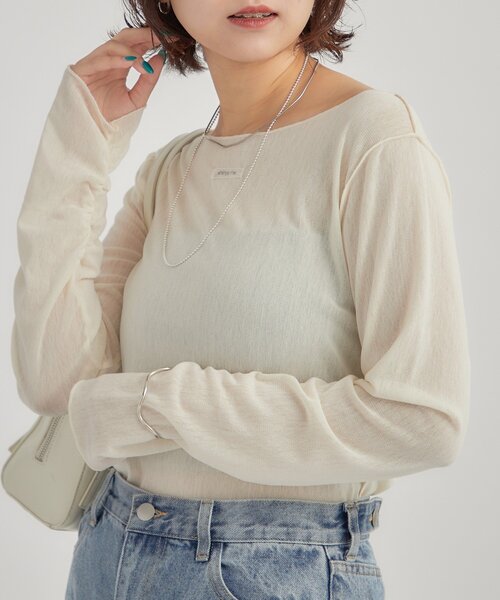 mystic(ミスティック)の「2wayシアーロンT(Tシャツ/カットソー・レディース・オフホワイト/アイボリー/ブラック・FREE)」の14枚目の写真