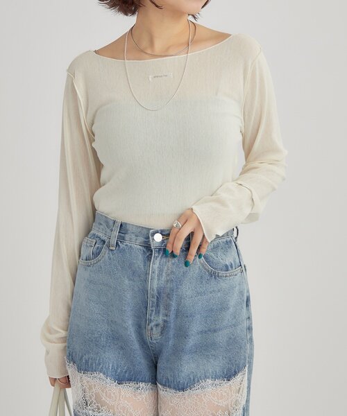 mystic(ミスティック)の「2wayシアーロンT(Tシャツ/カットソー・レディース・オフホワイト/アイボリー/ブラック・FREE)」の16枚目の写真