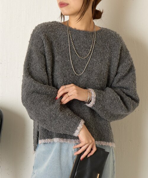 Jena espace merveilleux(ジェナ エスパスメルヴェイユ)の「バイカラークルーニット(ニット/セーター・レディース・チャコールグレー/イエロー/ベージュ・FREE)」の7枚目の写真