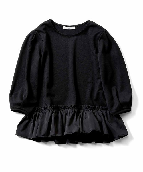 IEDIT(イディット)の「IEDIT コーデ甘く華やぐ フリルヘムトップス(Tシャツ/カットソー・レディース・ブラック/チャコールグレー/ホワイト・M/L/LL/3L/S)」の2枚目の写真