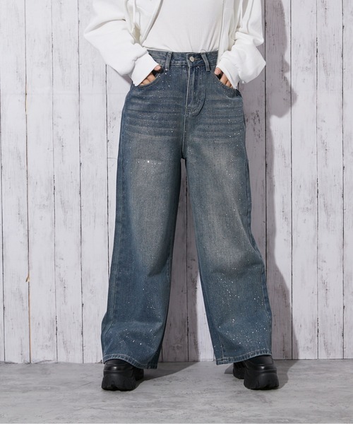 GORGE(ゴージ)の「《ラメ飛ばしデニム》レディース ストレートパンツ ノンストレッチ クール見え 秋冬(その他パンツ・レディース・ブラック/ブルー・S/M)」の3枚目の写真