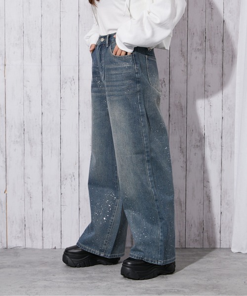 GORGE(ゴージ)の「《ラメ飛ばしデニム》レディース ストレートパンツ ノンストレッチ クール見え 秋冬(その他パンツ・レディース・ブラック/ブルー・S/M)」の4枚目の写真