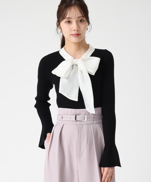 31 Sons de mode（トランテアン　ソン　ドゥ　モード）の「2025秋冬新作 シアーボウタイリブニット（ニット/セーター・レディース・オフホワイト/レッド/ブラック・ﾌﾘ-）」の4枚目の写真