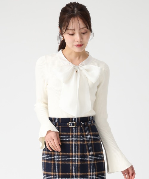 31 Sons de mode（トランテアン　ソン　ドゥ　モード）の「2025秋冬新作 シアーボウタイリブニット（ニット/セーター・レディース・オフホワイト/レッド/ブラック・ﾌﾘ-）」の8枚目の写真