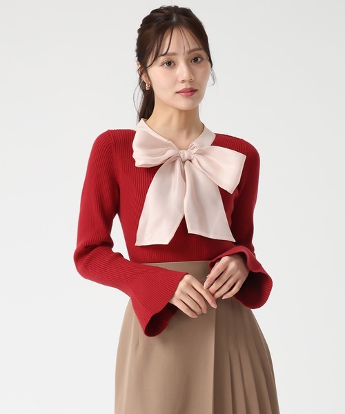 31 Sons de mode（トランテアン　ソン　ドゥ　モード）の「2025秋冬新作 シアーボウタイリブニット（ニット/セーター・レディース・オフホワイト/レッド/ブラック・ﾌﾘ-）」の15枚目の写真