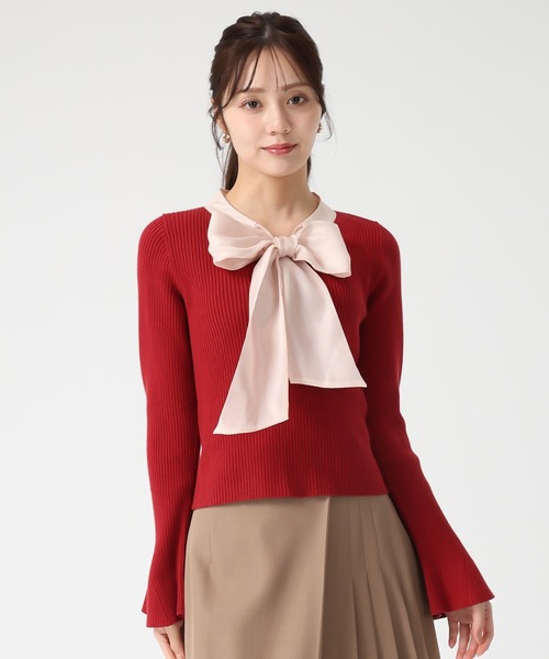 31 Sons de mode（トランテアン　ソン　ドゥ　モード）の「2025秋冬新作 シアーボウタイリブニット（ニット/セーター・レディース・オフホワイト/レッド/ブラック・ﾌﾘ-）」の16枚目の写真