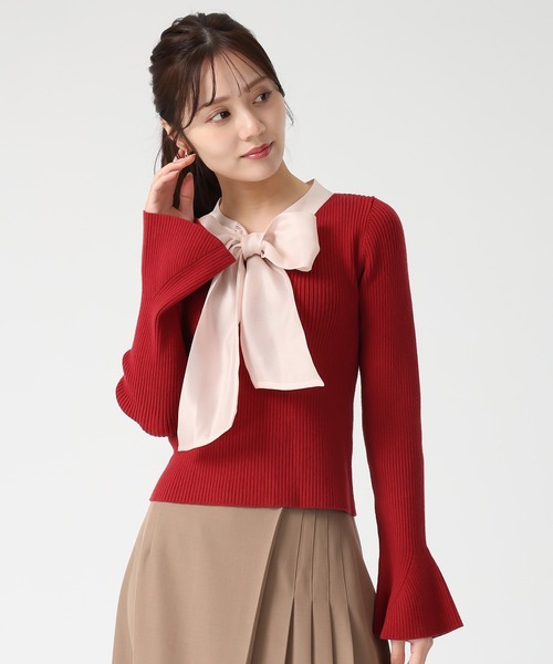 31 Sons de mode（トランテアン　ソン　ドゥ　モード）の「2025秋冬新作 シアーボウタイリブニット（ニット/セーター・レディース・オフホワイト/レッド/ブラック・ﾌﾘ-）」の17枚目の写真