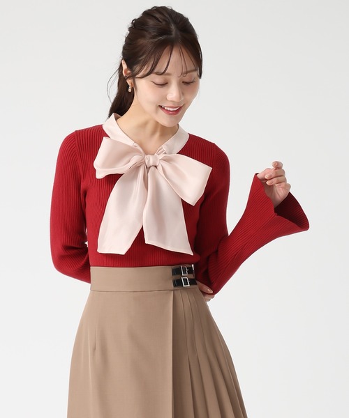 31 Sons de mode（トランテアン　ソン　ドゥ　モード）の「2025秋冬新作 シアーボウタイリブニット（ニット/セーター・レディース・オフホワイト/レッド/ブラック・ﾌﾘ-）」の13枚目の写真