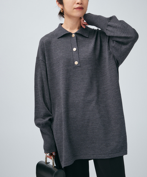 VERMEIL par iena（ヴェルメイユパーイエナ）の「over POLO ニット（ニット/セーター・レディース・チャコールグレー/ネイビー・FREE）」の2枚目の写真