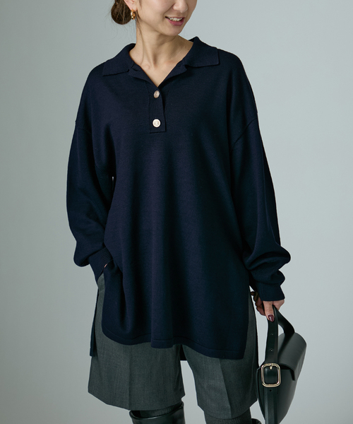 VERMEIL par iena（ヴェルメイユパーイエナ）の「over POLO ニット（ニット/セーター・レディース・チャコールグレー/ネイビー・FREE）」の20枚目の写真