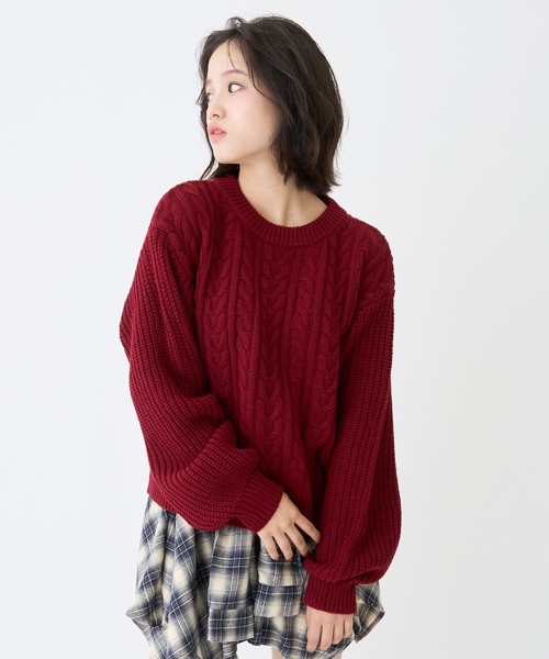 LOVETOXIC（ラブトキシック）の「【GOODPRICE】ケーブルニットプルオーバー（ニット/セーター・キッズ・エンジ/トップグレー/ブラック/アイボリー・S:140cm/M:150cm/L:160cm/130cm）」の4枚目の写真