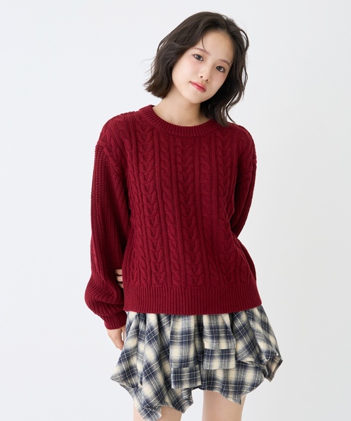 LOVETOXIC（ラブトキシック）の「【GOODPRICE】ケーブルニットプルオーバー（ニット/セーター・キッズ・エンジ/トップグレー/ブラック/アイボリー・S:140cm/M:150cm/L:160cm/130cm）」の6枚目の写真