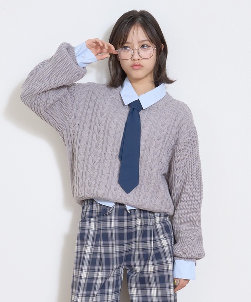 LOVETOXIC（ラブトキシック）の「【GOODPRICE】ケーブルニットプルオーバー（ニット/セーター・キッズ・エンジ/トップグレー/ブラック/アイボリー・S:140cm/M:150cm/L:160cm/130cm）」の8枚目の写真