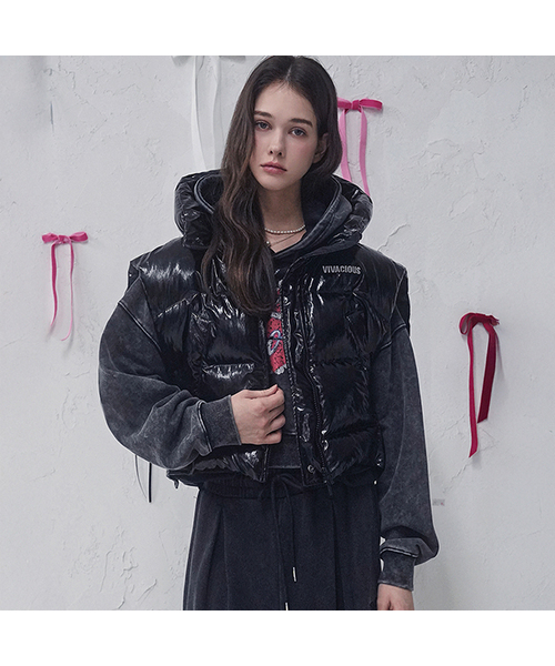 Vivacious(ビバシャス)の「Rose Gloss Vest BLACK(ダウンベスト・レディース・ブラック・FREE)」の1枚目の写真