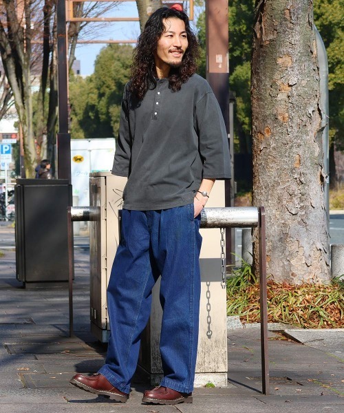 KRIFF MAYER（クリフメイヤー）の「【綿100％】ピグメント七分袖ヘンリーTシャツ（Tシャツ/カットソー・メンズ・グリーン/チャコール/パープル/サンドベージュ/オレンジ・LARGE/X-LARGE/MEDIUM）」の7枚目の写真