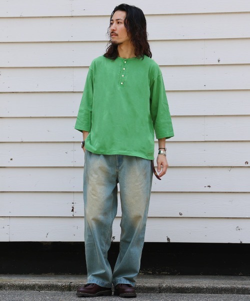 KRIFF MAYER（クリフメイヤー）の「【綿100％】ピグメント七分袖ヘンリーTシャツ（Tシャツ/カットソー・メンズ・グリーン/チャコール/パープル/サンドベージュ/オレンジ・LARGE/X-LARGE/MEDIUM）」の10枚目の写真
