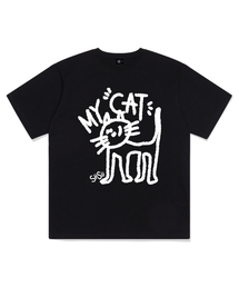 マイキャットプリンティング半袖Tシャツブラック