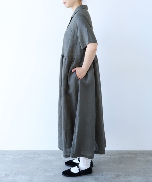 bulle de savon(ビュルデサボン)の「△60sフレンチリネン シャツワンピース(ワンピース・レディース・チャコールグレー/サックスブルー/ピンク/ブルー系その他/ベージュ系その他・FREE)」の21枚目の写真