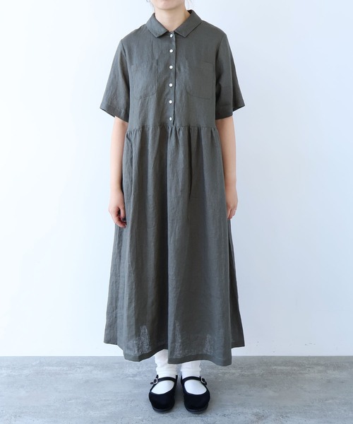 bulle de savon(ビュルデサボン)の「△60sフレンチリネン シャツワンピース(ワンピース・レディース・チャコールグレー/サックスブルー/ピンク/ブルー系その他/ベージュ系その他・FREE)」の20枚目の写真