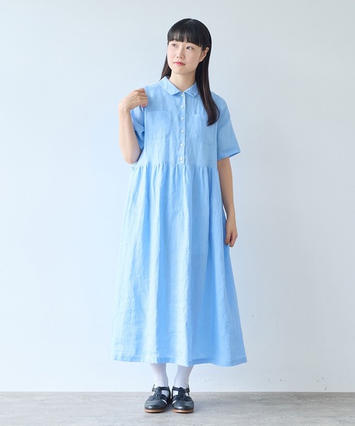 bulle de savon(ビュルデサボン)の「60sフレンチリネン シャツワンピース(ワンピース・レディース・チャコールグレー/サックスブルー/ピンク・FREE)」の8枚目の写真