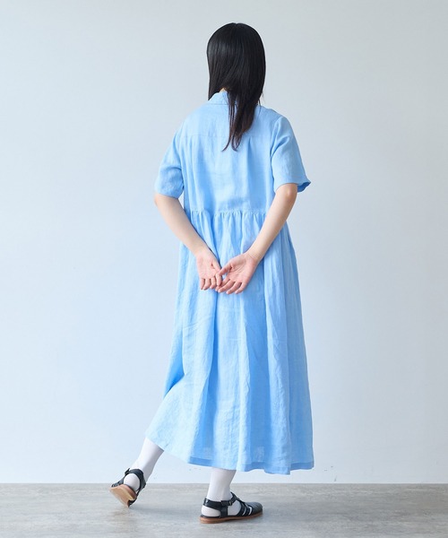 bulle de savon(ビュルデサボン)の「60sフレンチリネン シャツワンピース(ワンピース・レディース・チャコールグレー/サックスブルー/ピンク・FREE)」の9枚目の写真