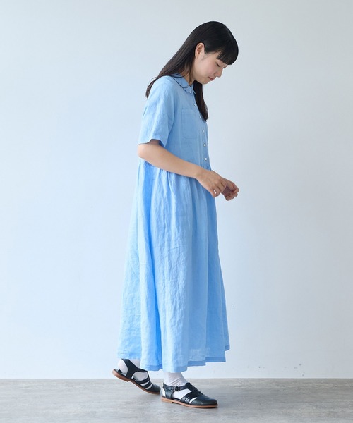 bulle de savon(ビュルデサボン)の「60sフレンチリネン シャツワンピース(ワンピース・レディース・チャコールグレー/サックスブルー/ピンク・FREE)」の10枚目の写真