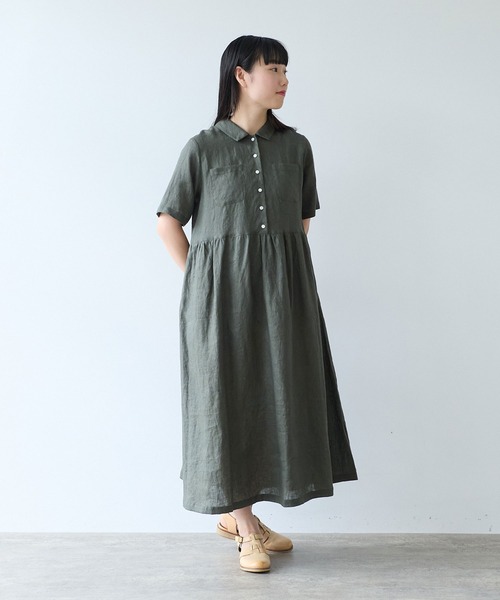 bulle de savon(ビュルデサボン)の「60sフレンチリネン シャツワンピース(ワンピース・レディース・チャコールグレー/サックスブルー/ピンク・FREE)」の20枚目の写真