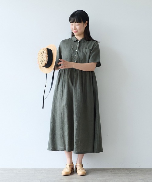 bulle de savon(ビュルデサボン)の「60sフレンチリネン シャツワンピース(ワンピース・レディース・チャコールグレー/サックスブルー/ピンク・FREE)」の21枚目の写真