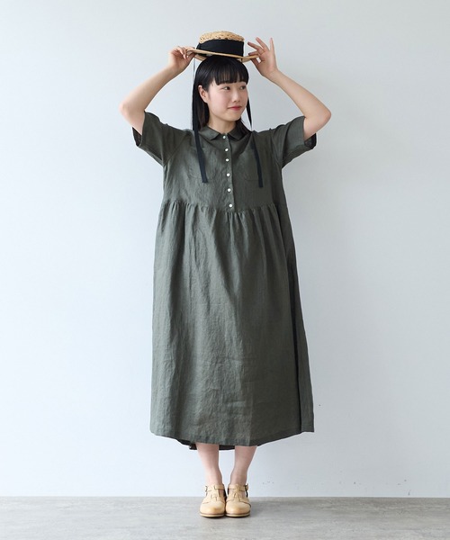 bulle de savon(ビュルデサボン)の「60sフレンチリネン シャツワンピース(ワンピース・レディース・チャコールグレー/サックスブルー/ピンク・FREE)」の22枚目の写真