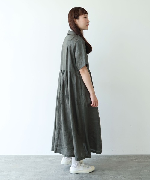 bulle de savon(ビュルデサボン)の「60sフレンチリネン シャツワンピース(ワンピース・レディース・チャコールグレー/サックスブルー/ピンク・FREE)」の14枚目の写真