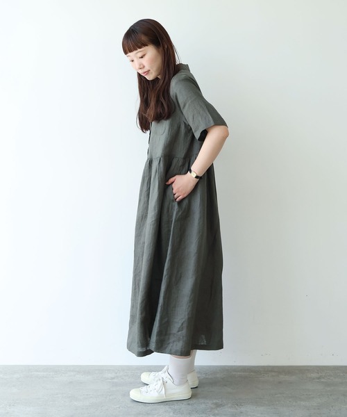 bulle de savon(ビュルデサボン)の「60sフレンチリネン シャツワンピース(ワンピース・レディース・チャコールグレー/サックスブルー/ピンク・FREE)」の12枚目の写真