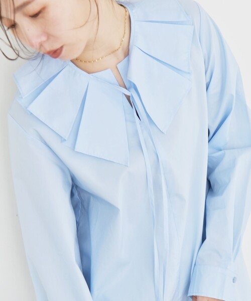 quaranciel:〈洗濯機可能〉タックカラー 2way キーネック シャツ