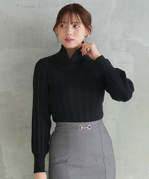 ASTORIA ODIER(アストリアオディール)の「2wayタートルネックニット(ニット/セーター・レディース・ブラック/アイボリー/イエロー・MEDIUM)」の2枚目の写真